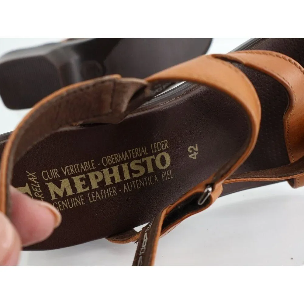 Mephisto France Women's Sandal Size 42 12 Block Heel Slingback Brown Leather